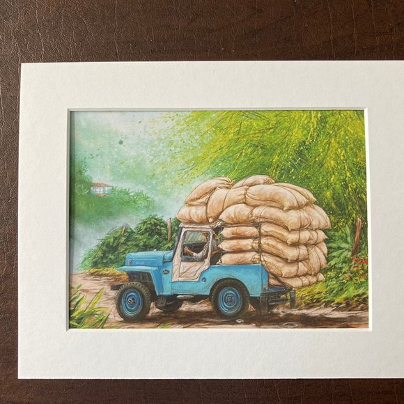 8x10" Colombia Cafe Quindio Art Print (w/mat): Jeep carrying coffee beans - HOME - Picture 5 of 6